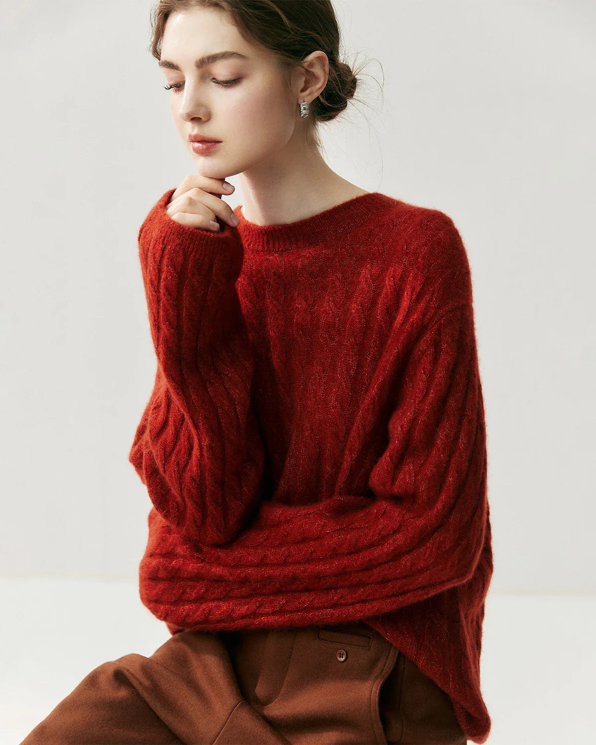 Lightweight Cable Knit Silk Cashmere Sweater