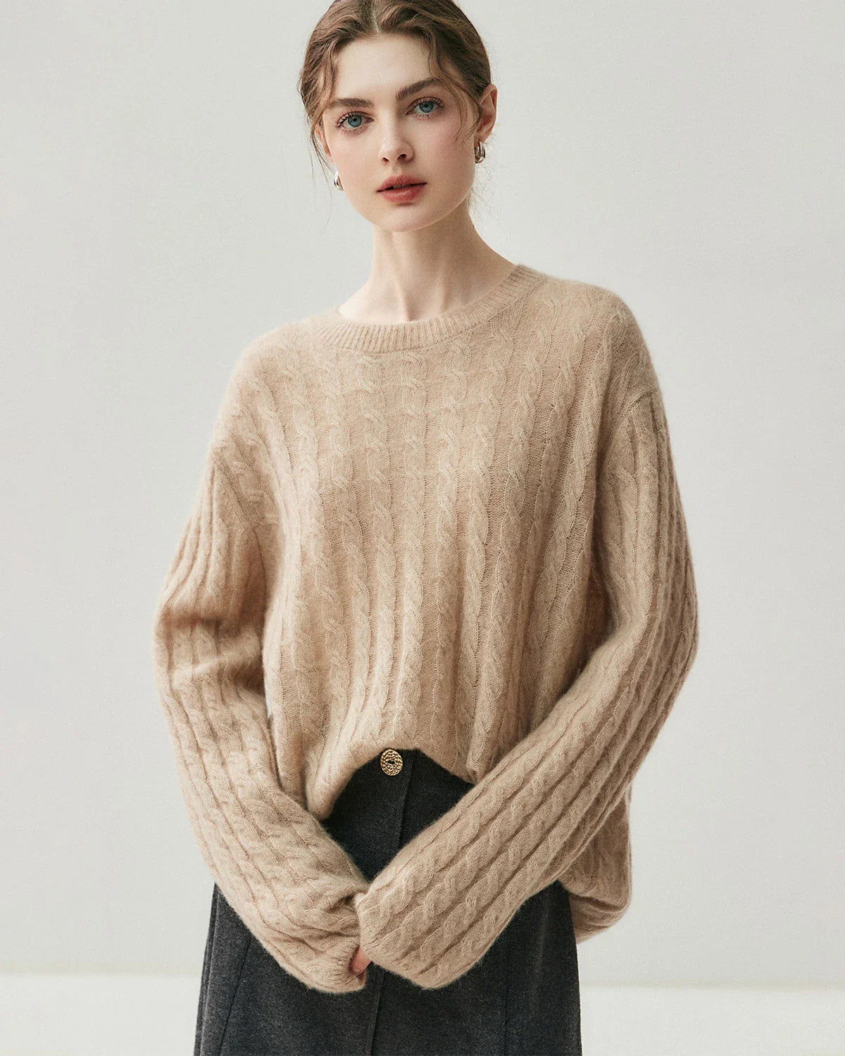 Lightweight Cable Knit Silk Cashmere Sweater