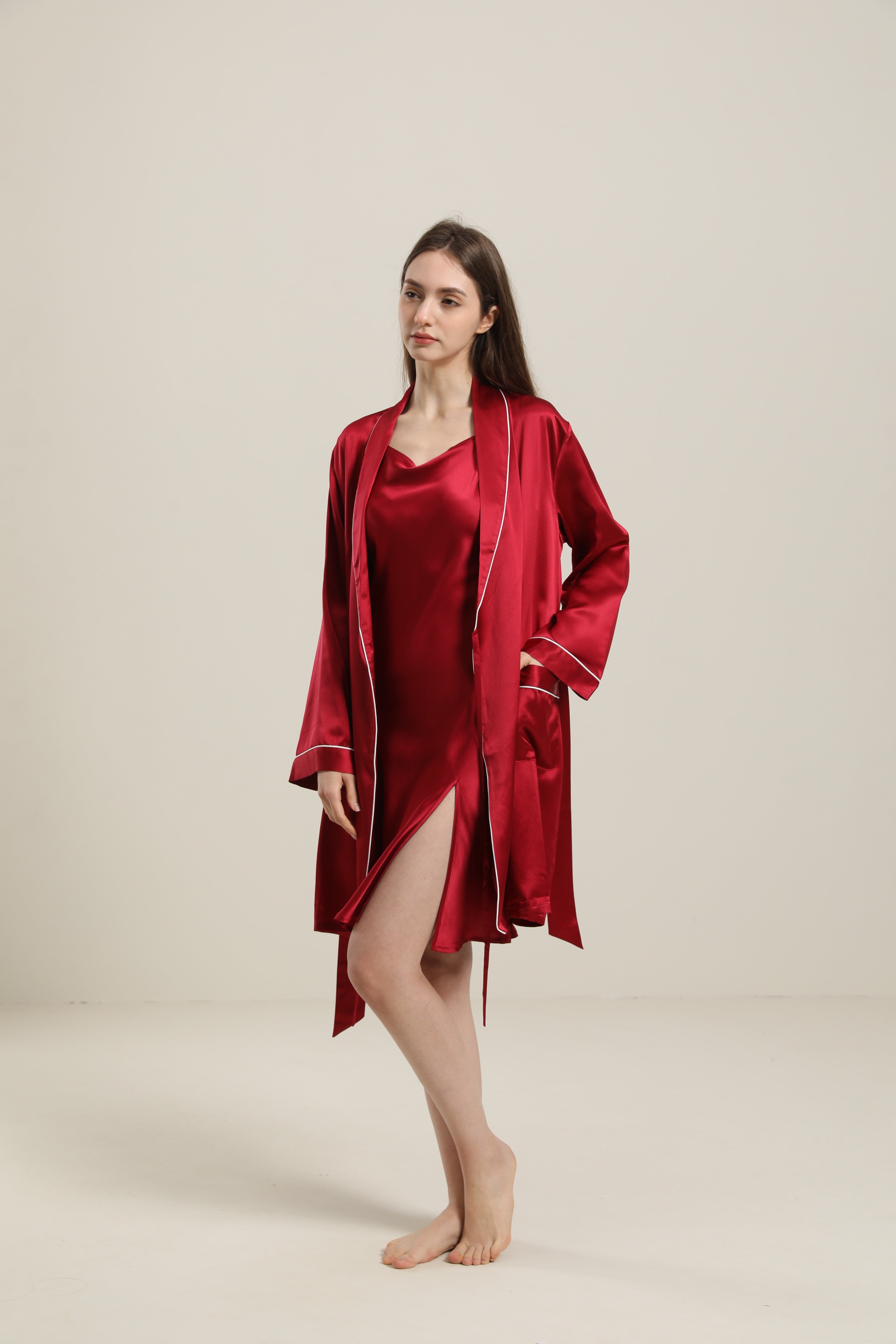 22 Momme Classic Mid Length Silk Robe For Women