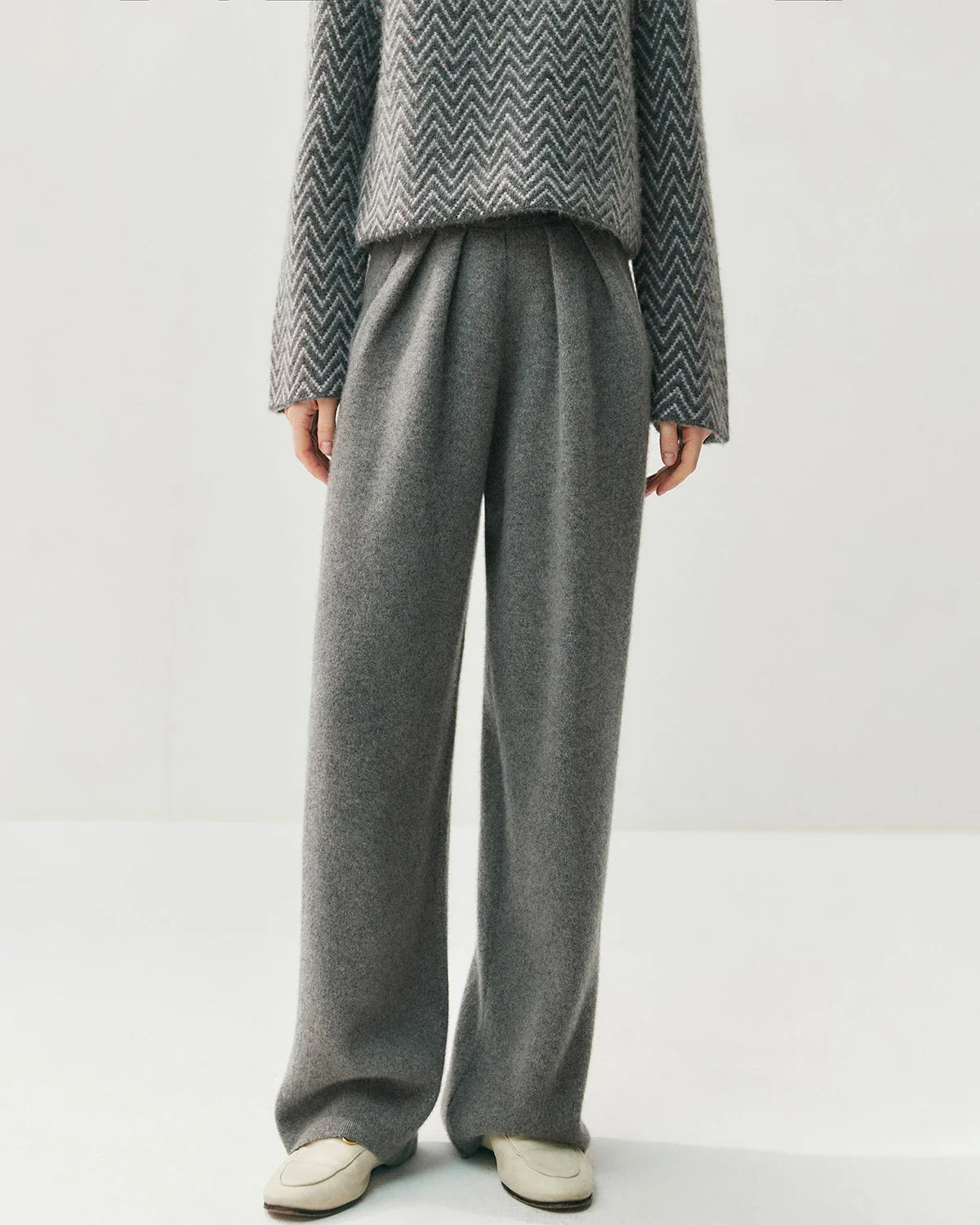 Ruched Straight-Leg Cashmere Wool Pants