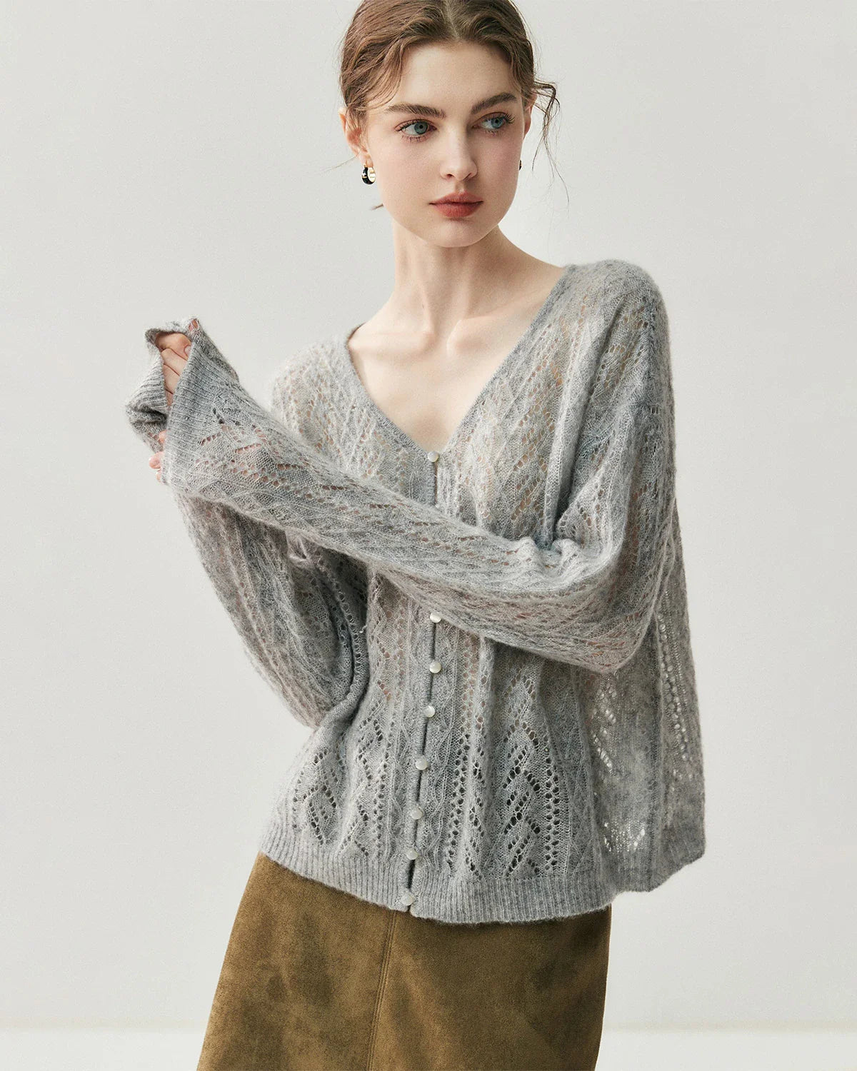 Silk-Cashmere Blend Thin Knit Cardigan