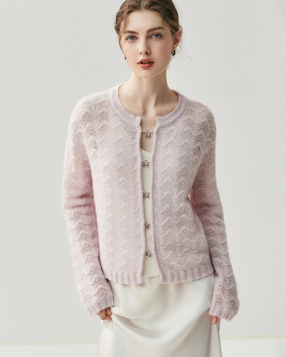 Silk Cashmere Cardigan with Metal Buttons