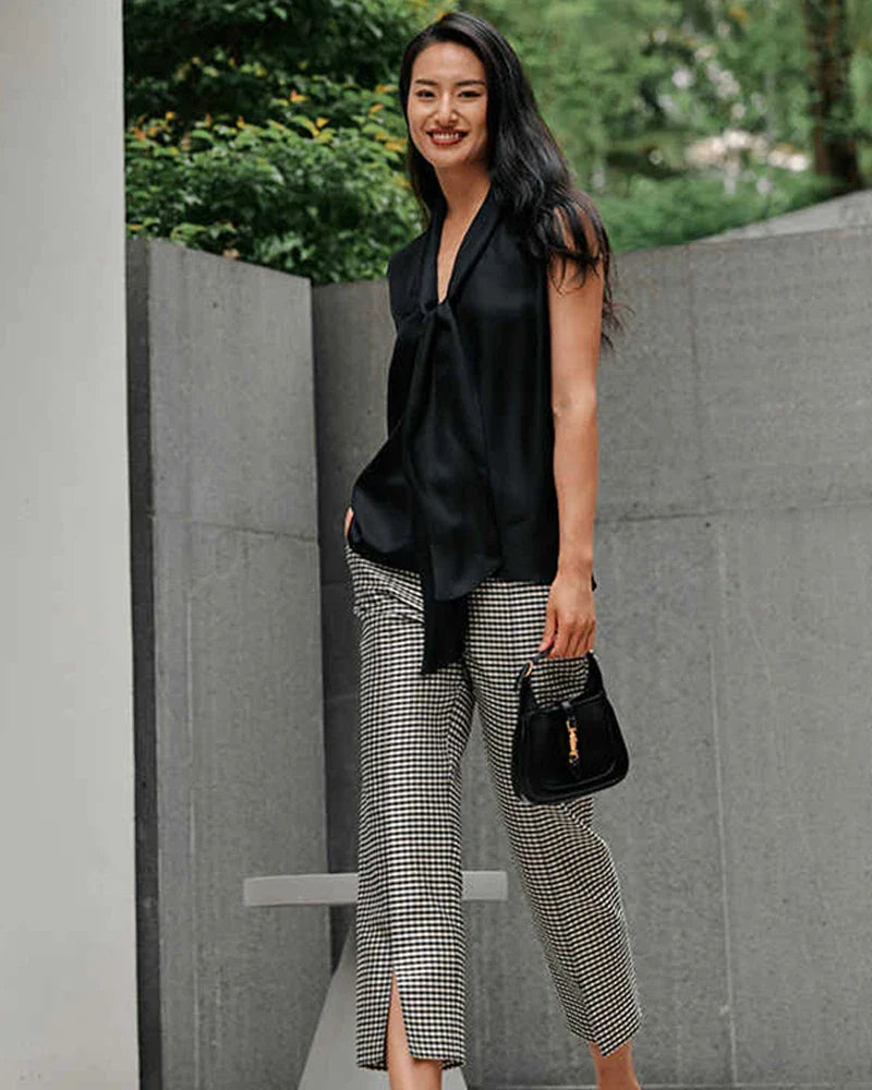 Tie Neck Sleeveless Silk Blouse