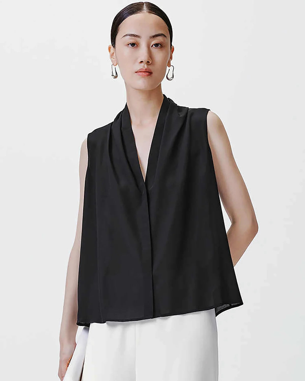 V-neck Pleated Silk Tank Top