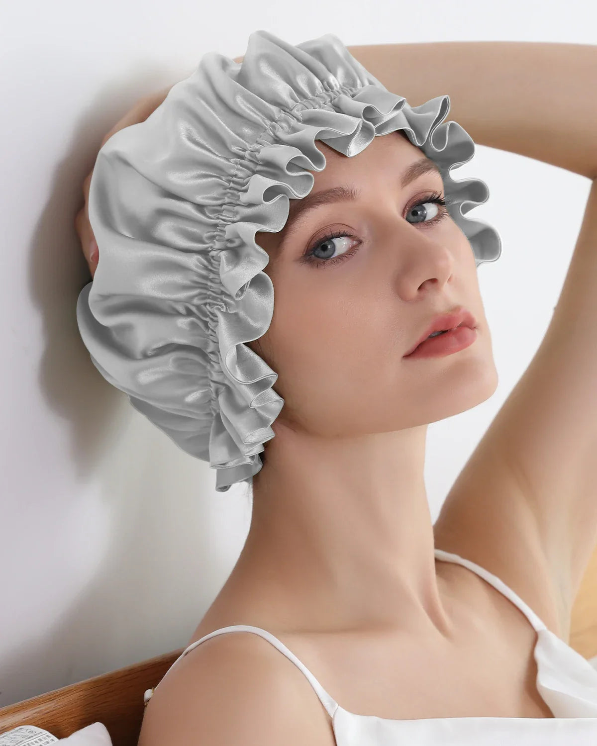 Flounced Silk Night Sleep Caps