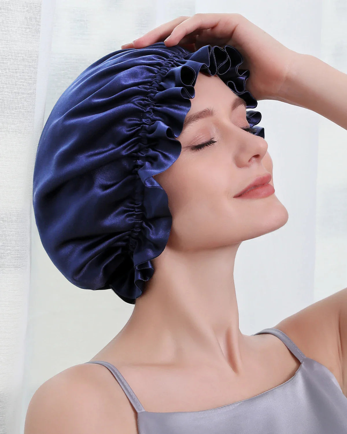 Flounced Silk Night Sleep Caps
