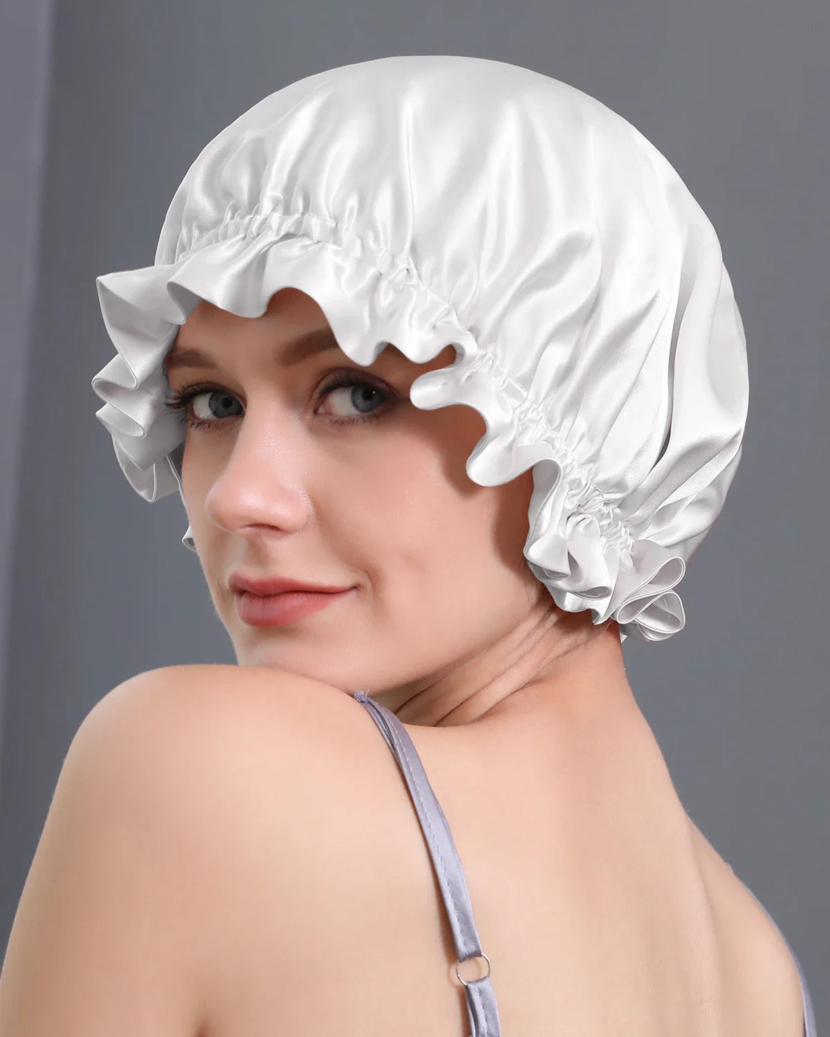 Flounced Silk Night Sleep Caps