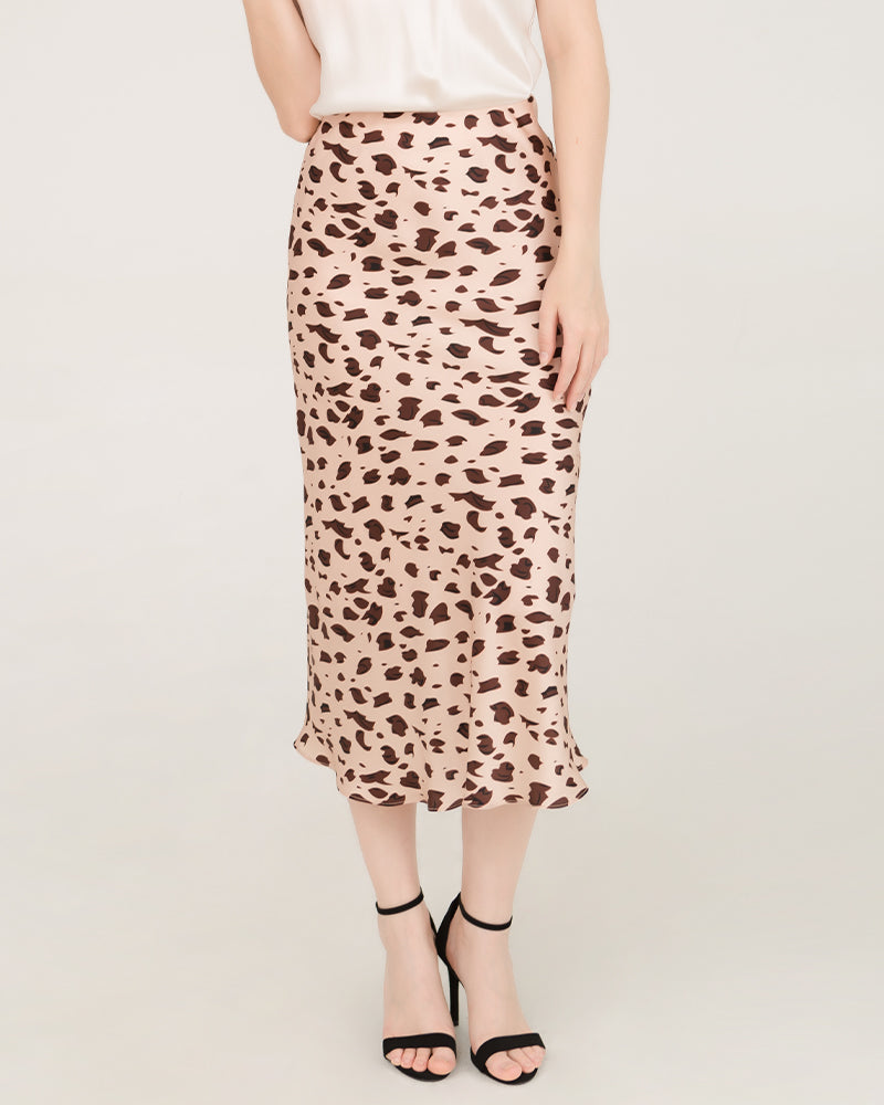 Leopard Print 100% Silk Midi Skirts