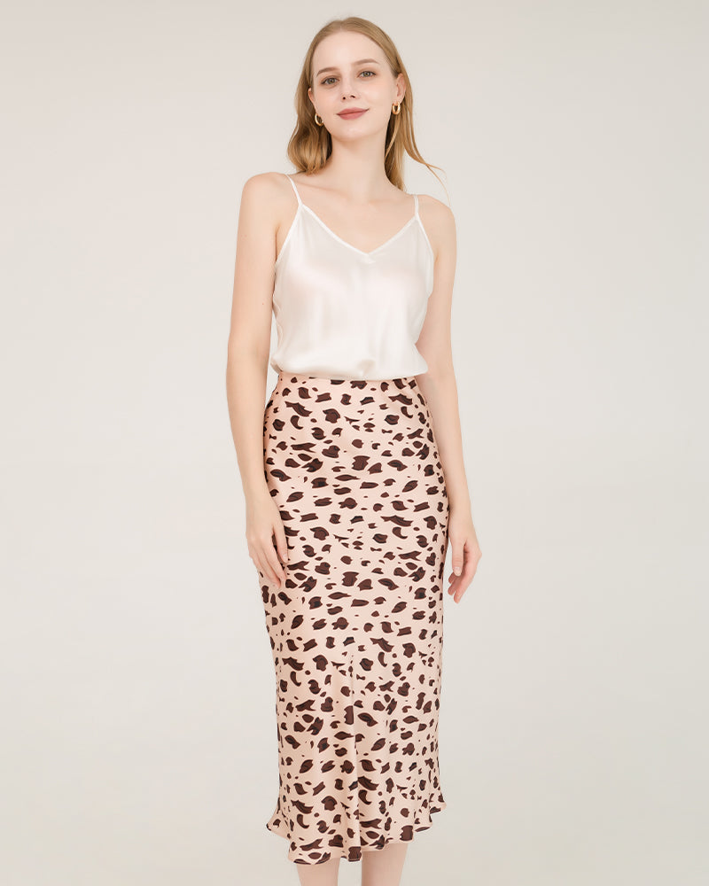 Leopard Print 100% Silk Midi Skirts