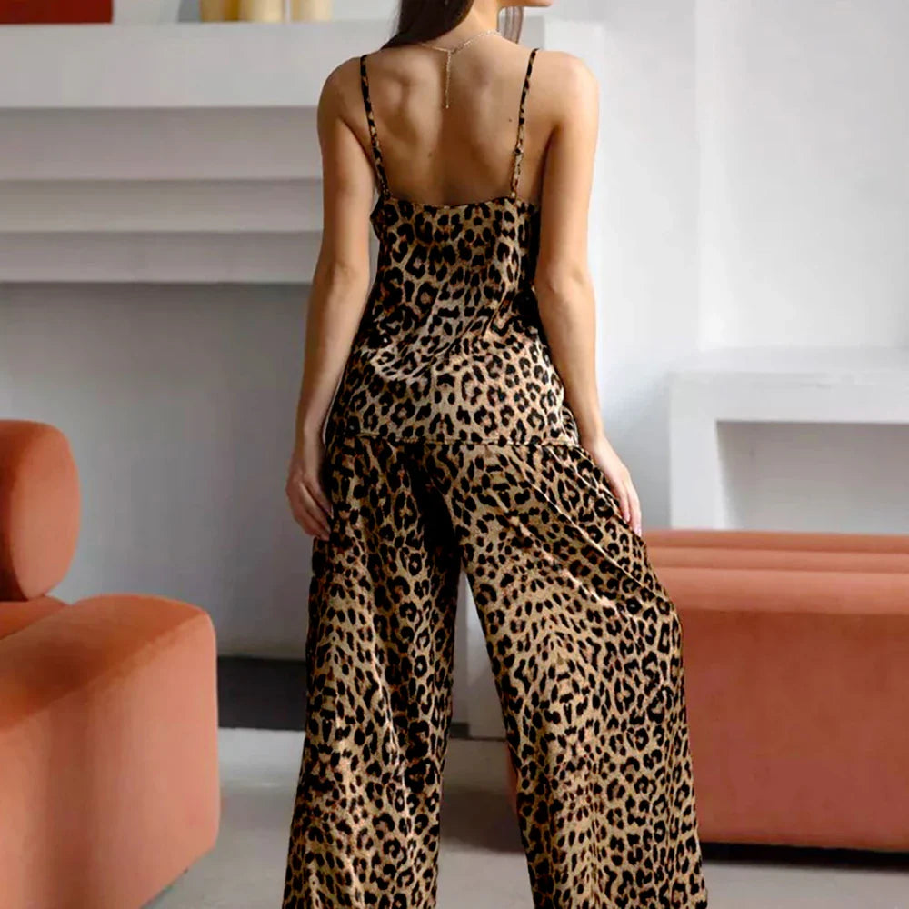 Leopard Print Silk Cami Pajama Set