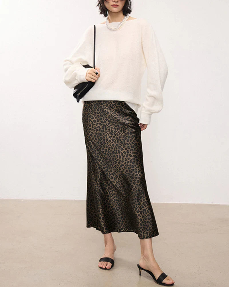 Leopard Silk Midi Skirt