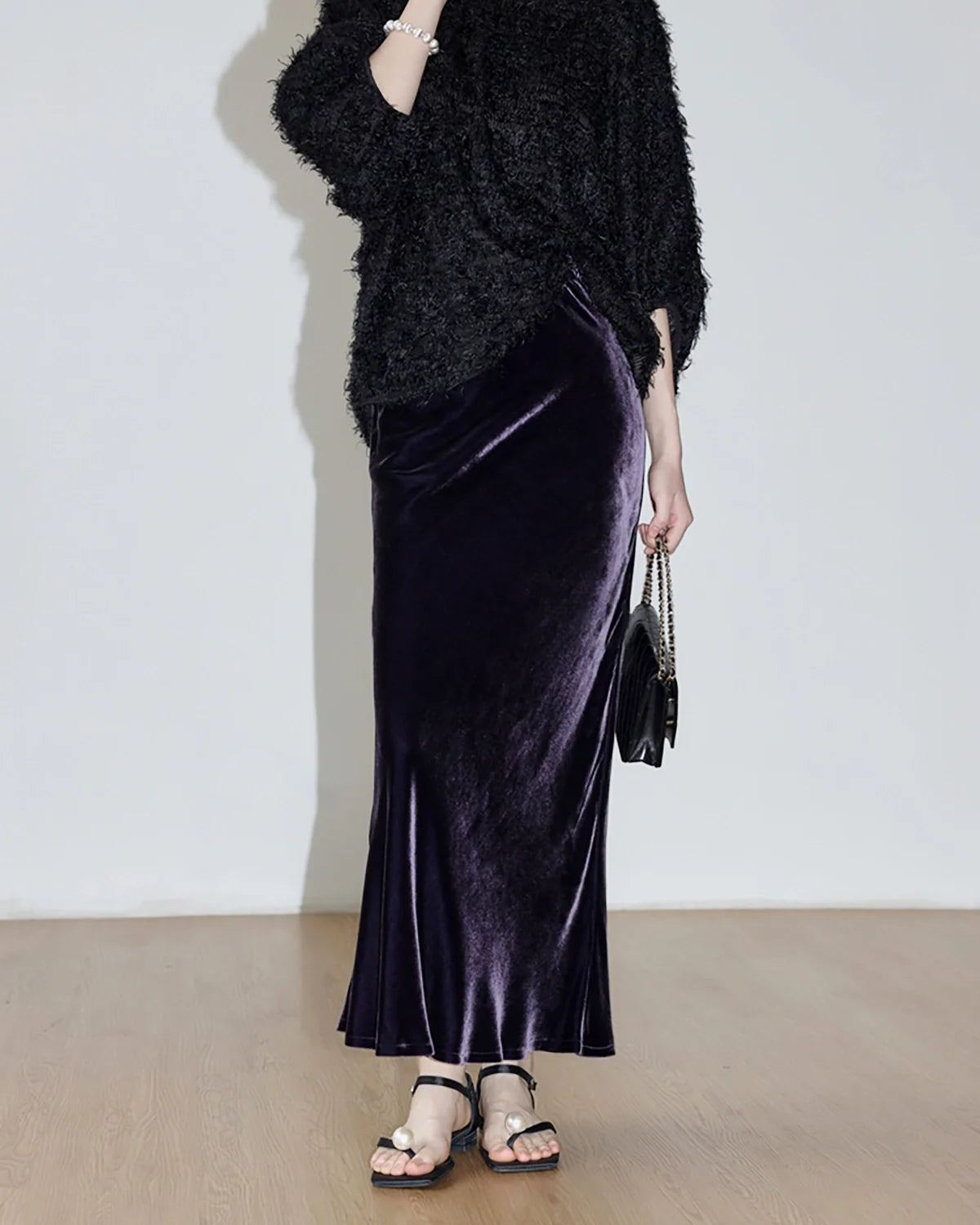Silk Velvet Side Slit Maxi Skirt