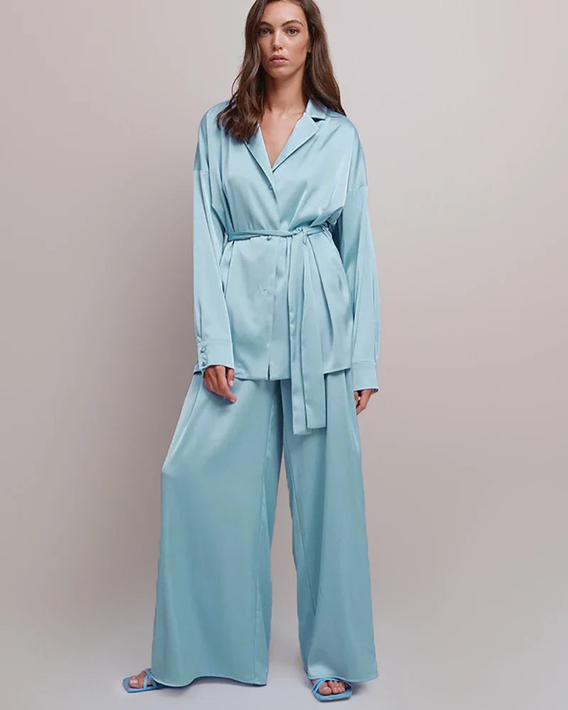 Oversized Silk Pajamas Set with Belt