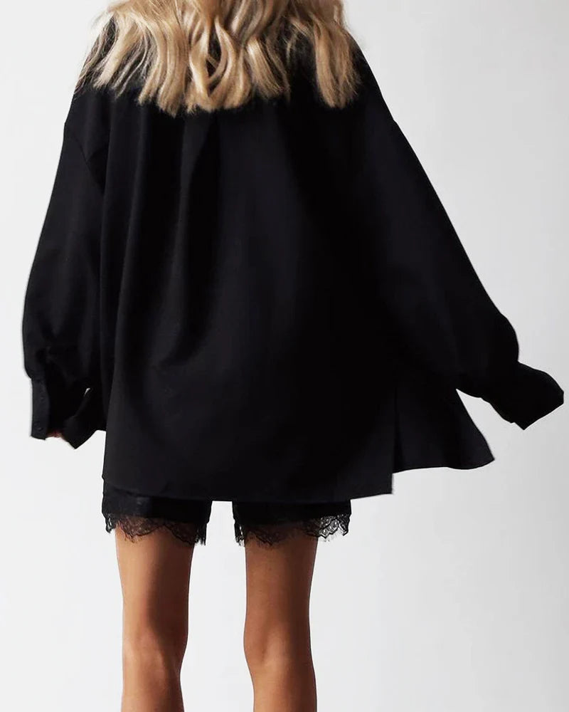 Oversized Silk Shirt Shorts Pajamas Set