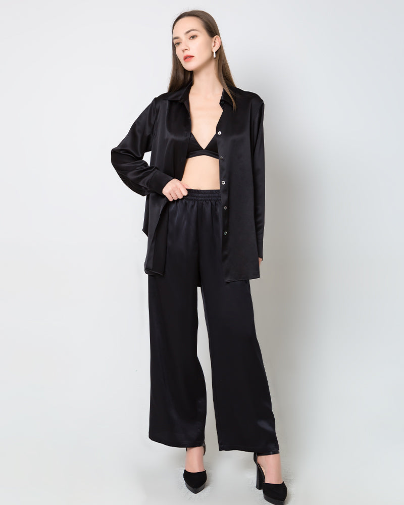 Women's Silk Satin Wide-Leg Pants
