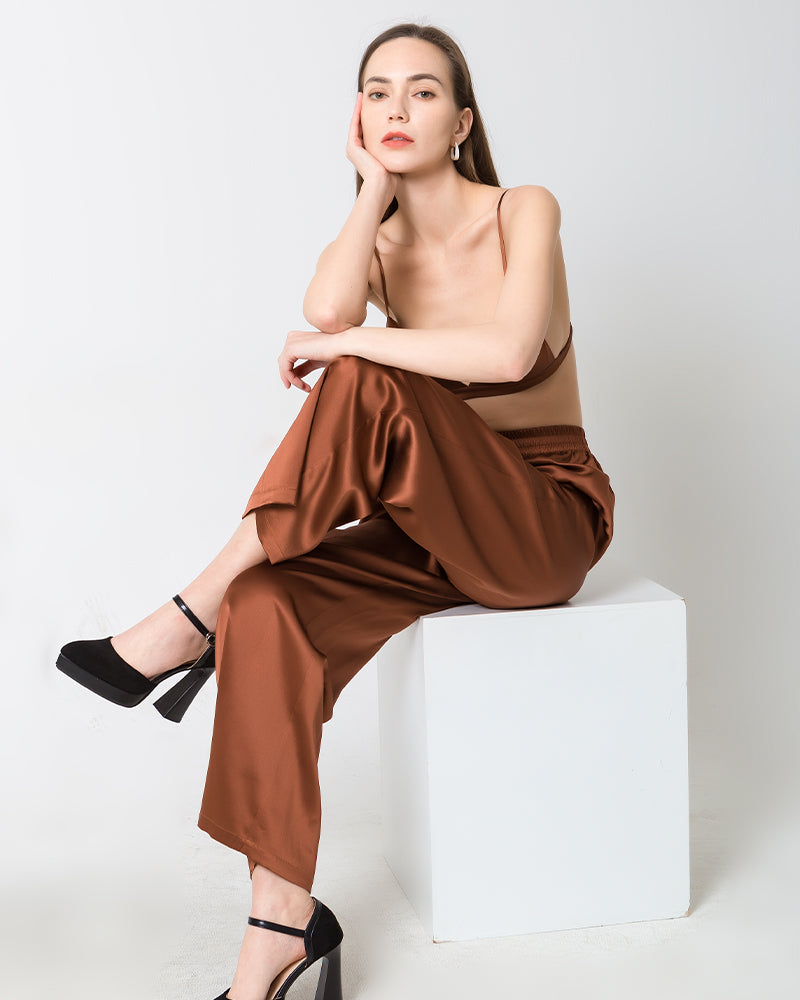 Women's Silk Satin Wide-Leg Pants
