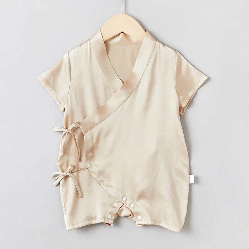 Baby Silk Wrap Romper Short Sleeve