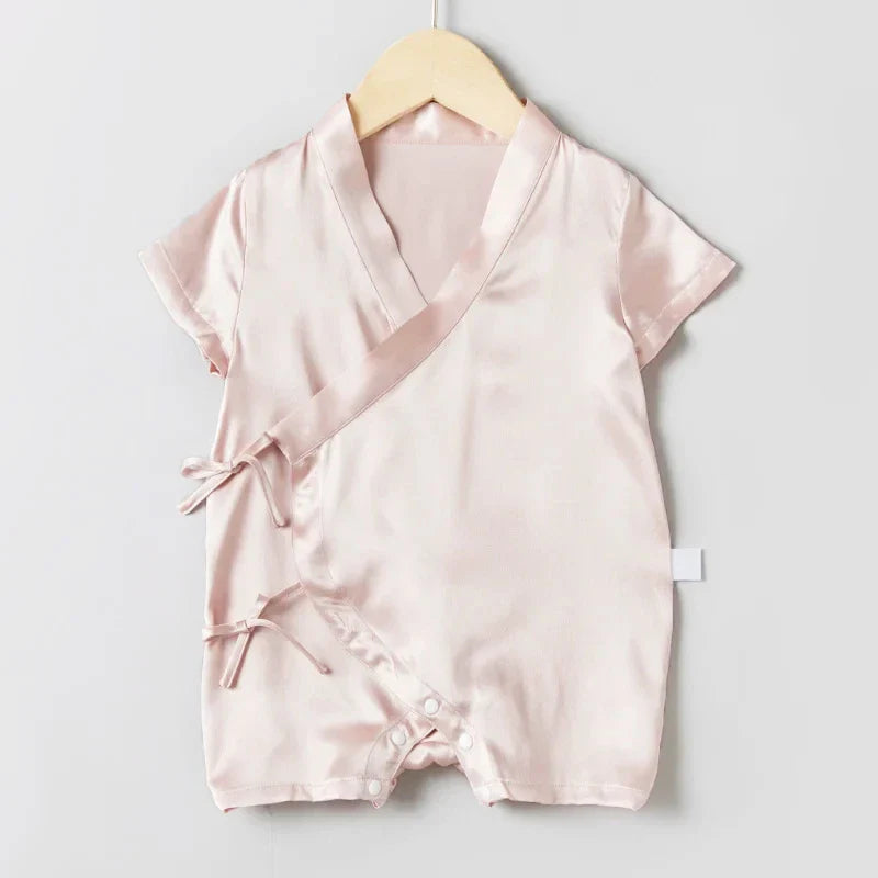 Baby Silk Wrap Romper Short Sleeve