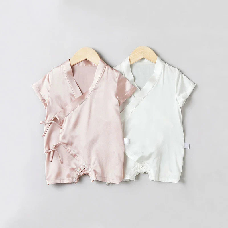 Baby Silk Wrap Romper Short Sleeve