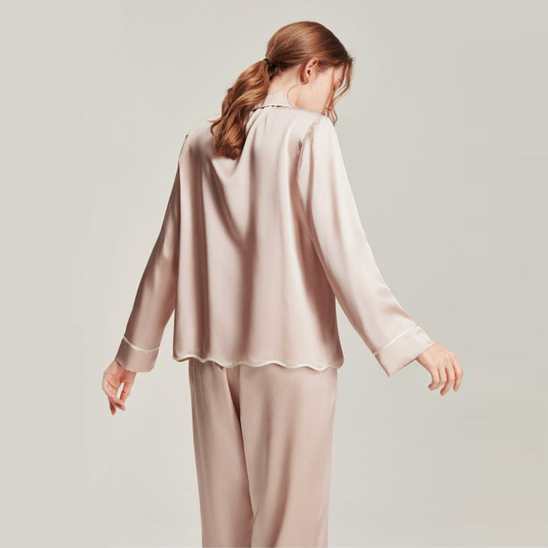 Wave Hem Silk Pajamas Set for Women