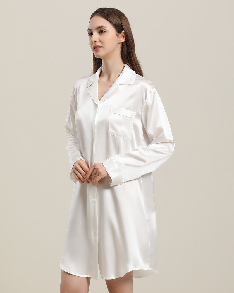 Silk Shirt Pajamas Sleepwear Piping Style
