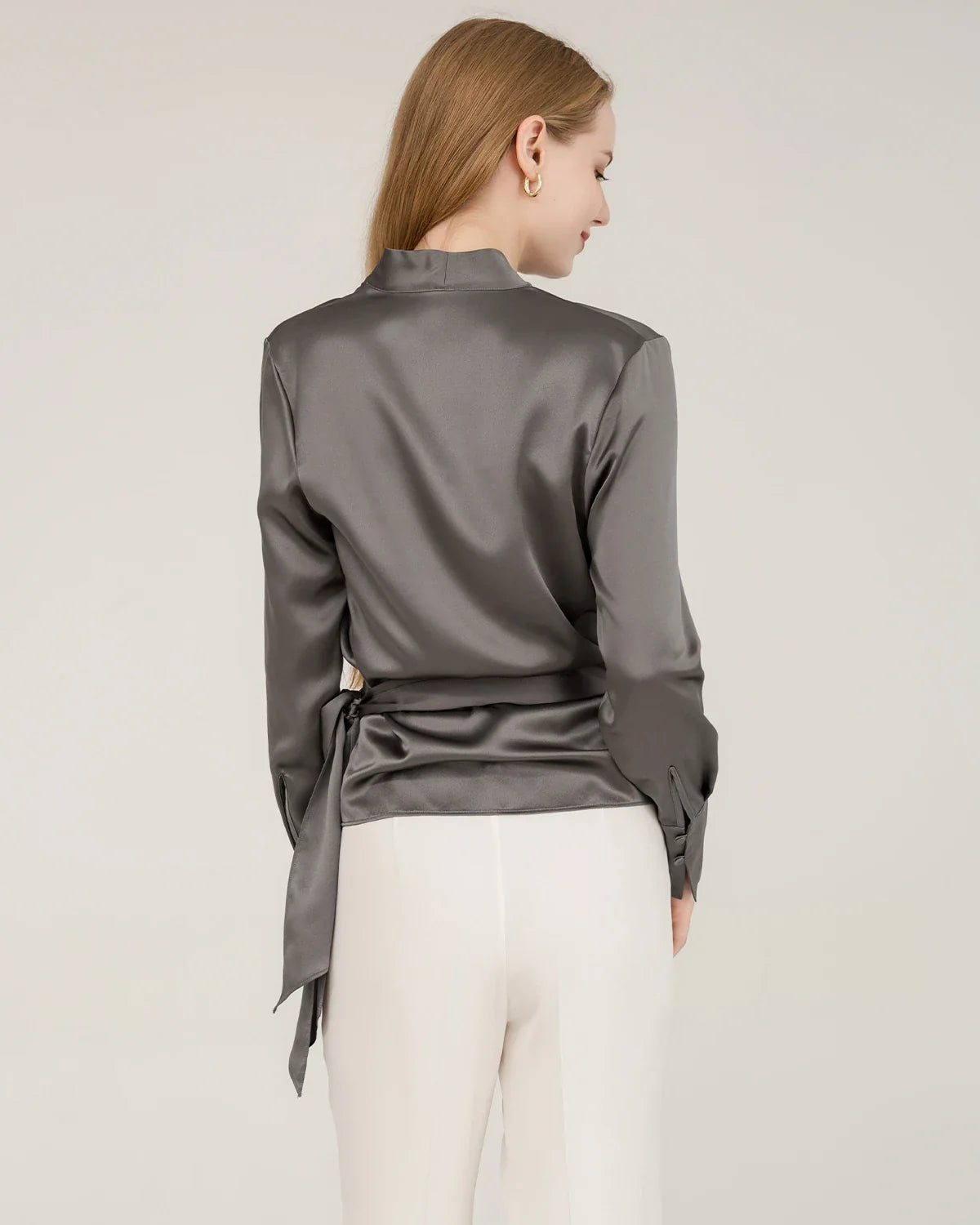 Elegant Fitted Silk Wrap Blouse