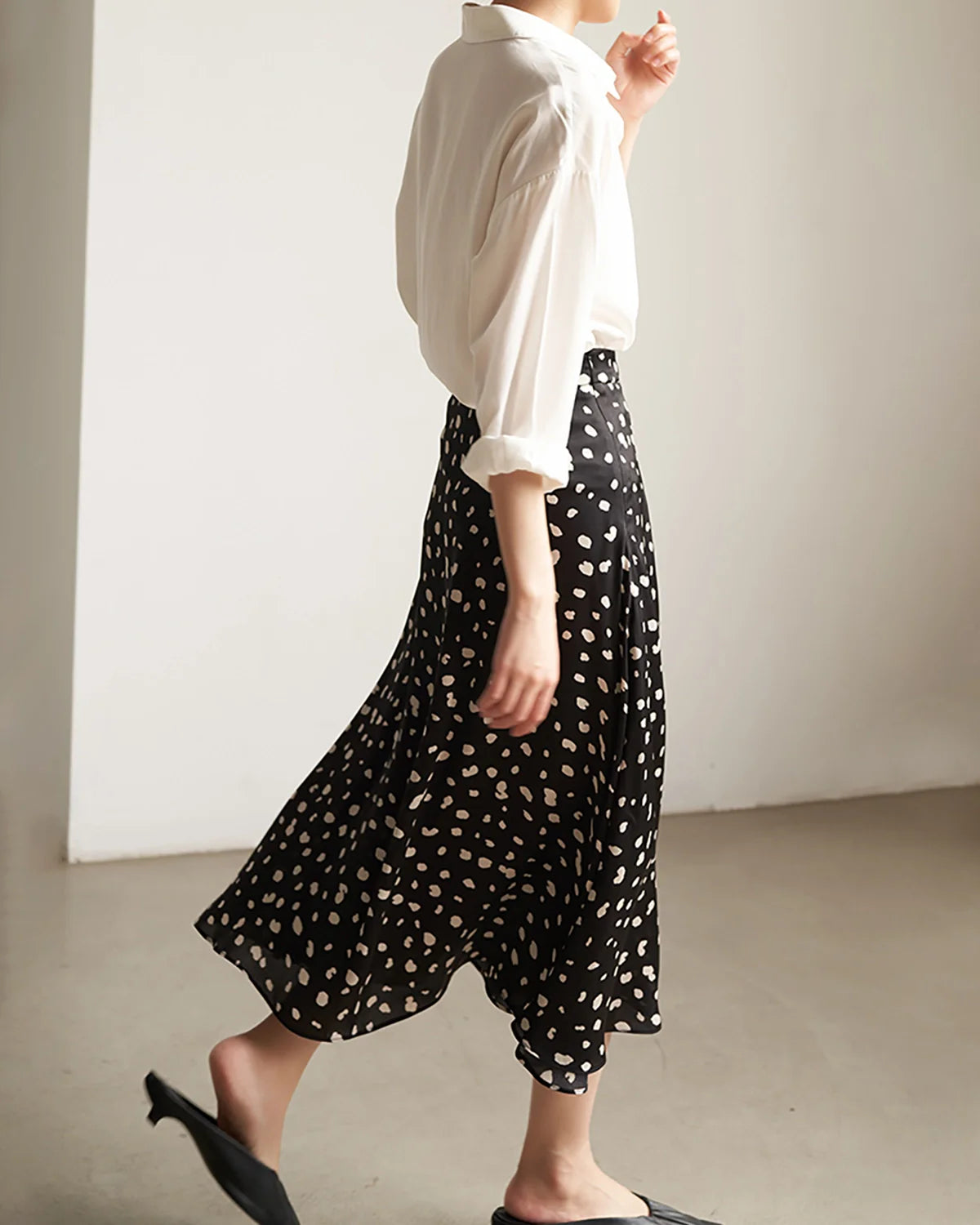 Leopard Flared Silk Midi Skirt