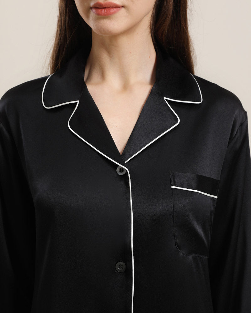 Silk Shirt Pajamas Sleepwear Piping Style