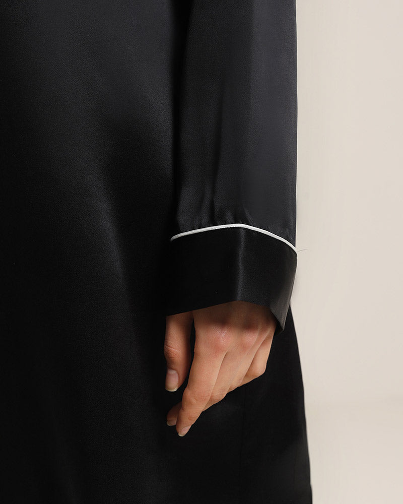 Silk Shirt Pajamas Sleepwear Piping Style
