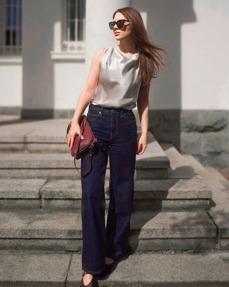 Sleeveless Silk Cowl Neck Top