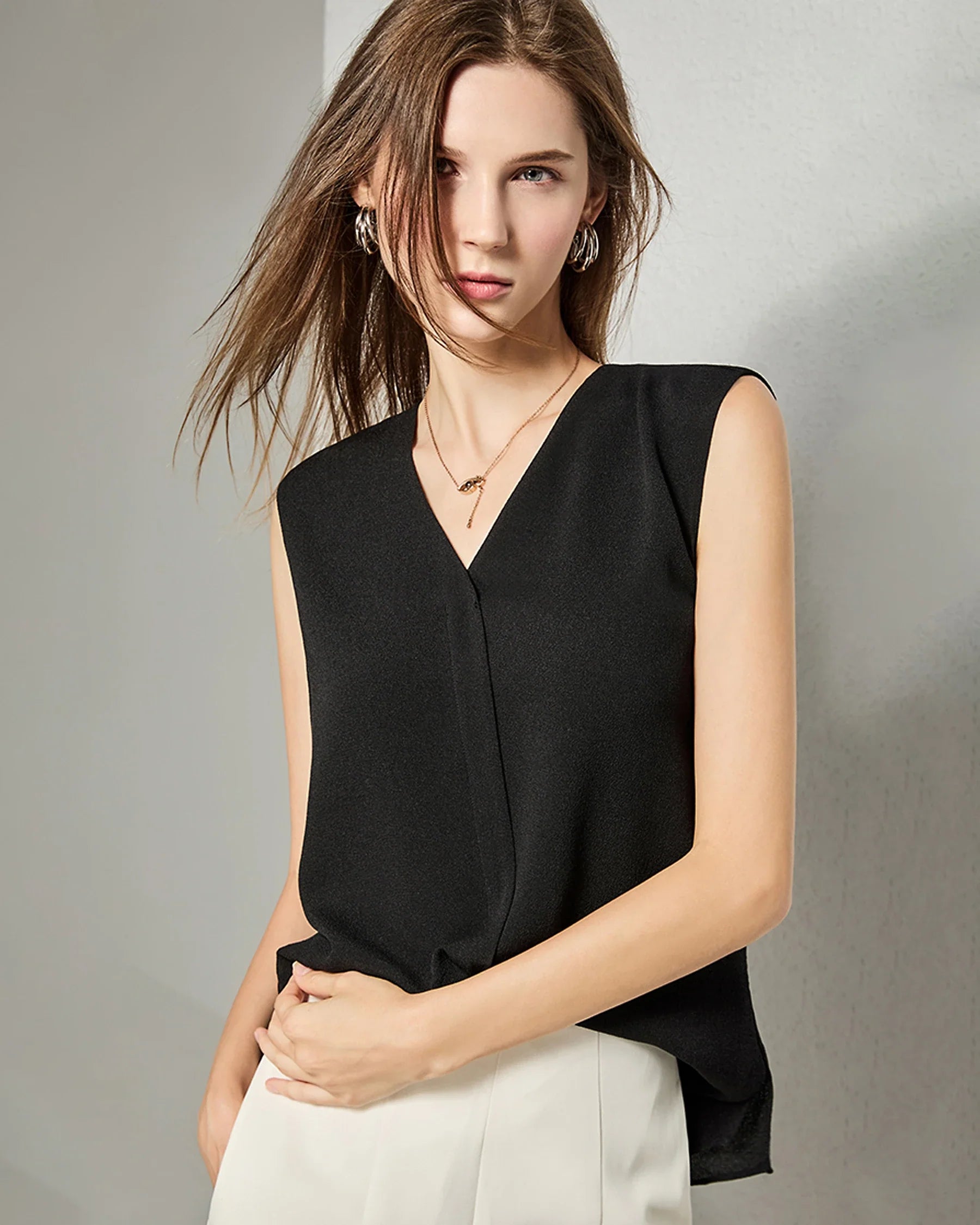 Split V-neck Sleeveless Silk Top