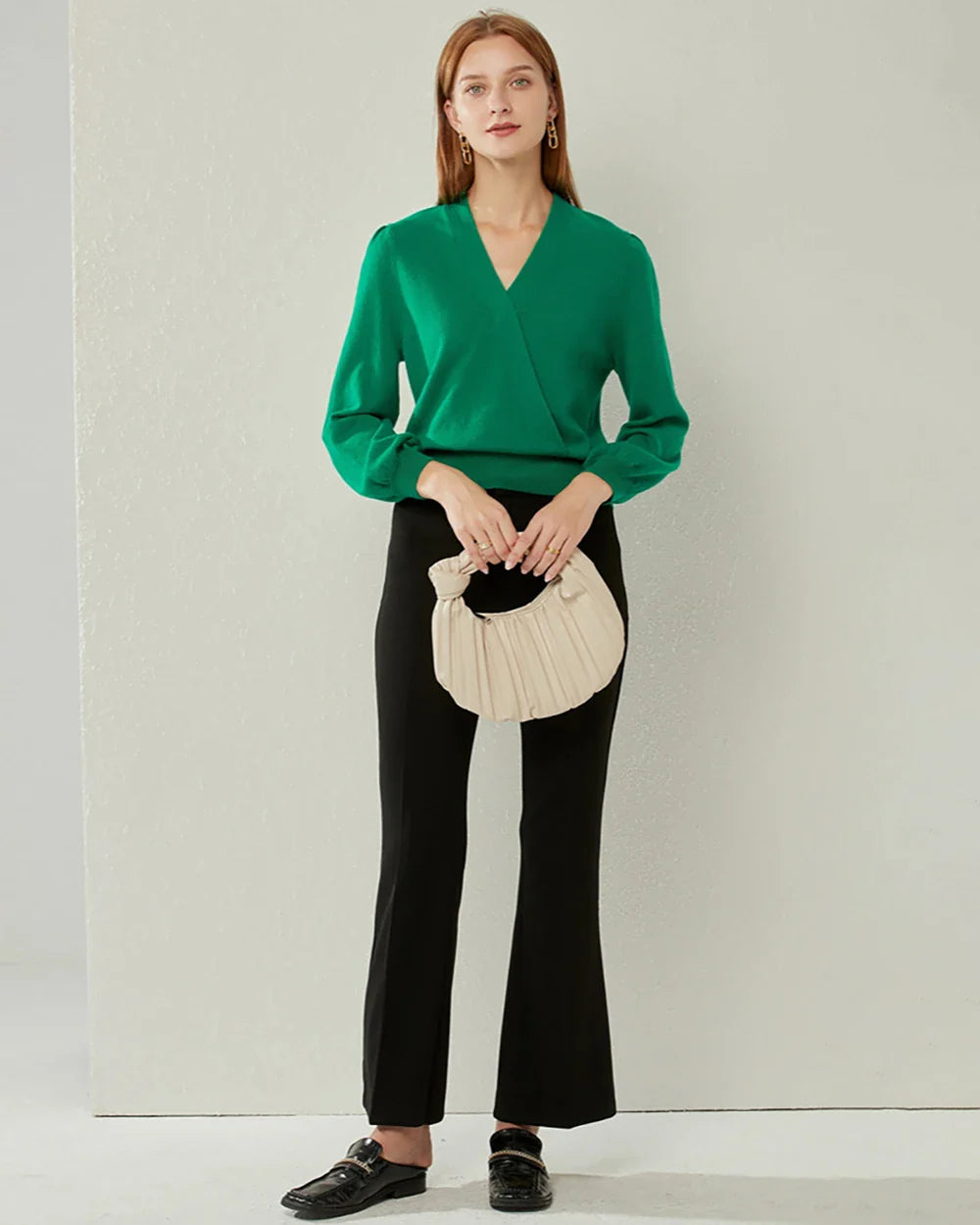 V-neck Lantern Sleeve Cashmere Sweater