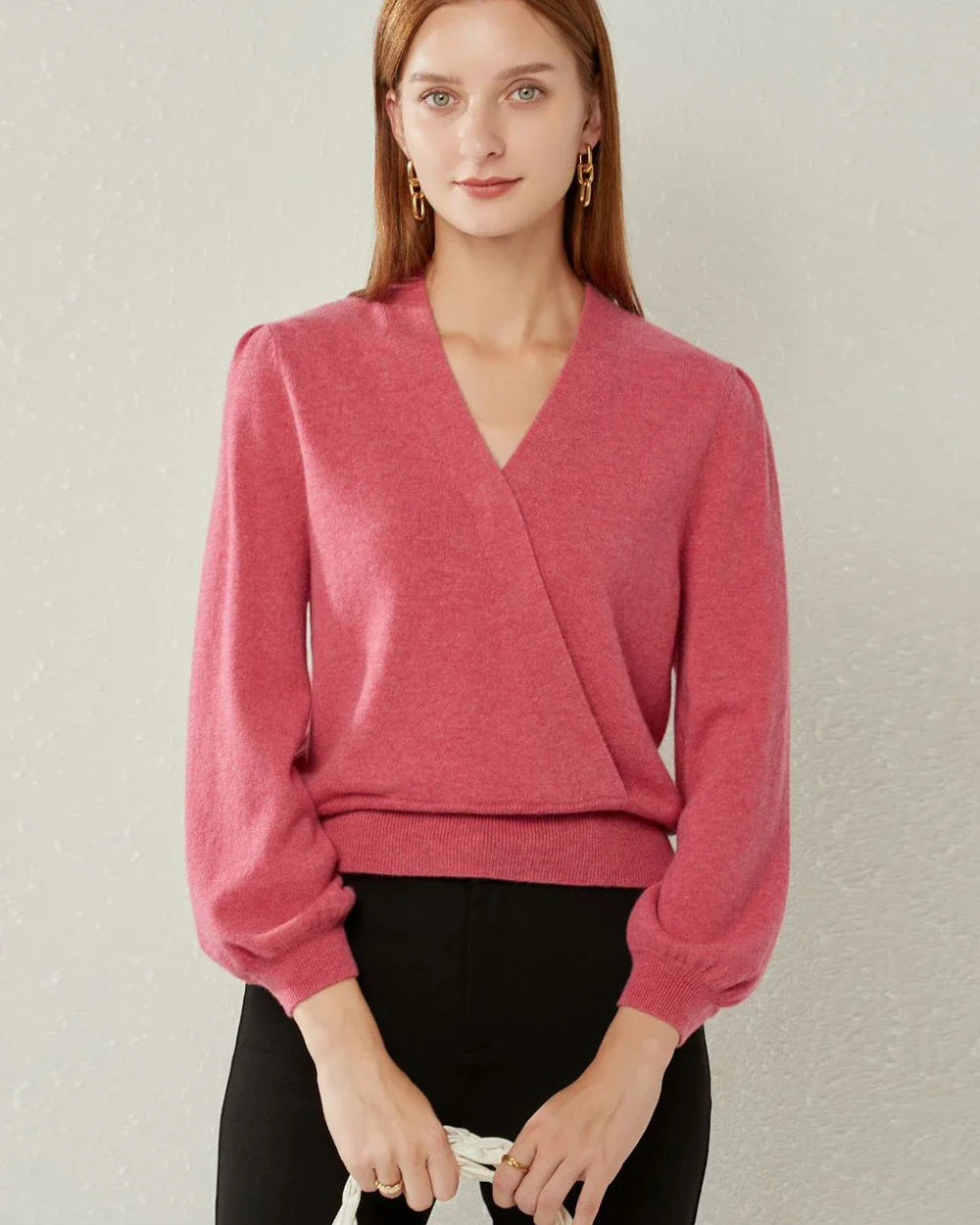 V-neck Lantern Sleeve Cashmere Sweater
