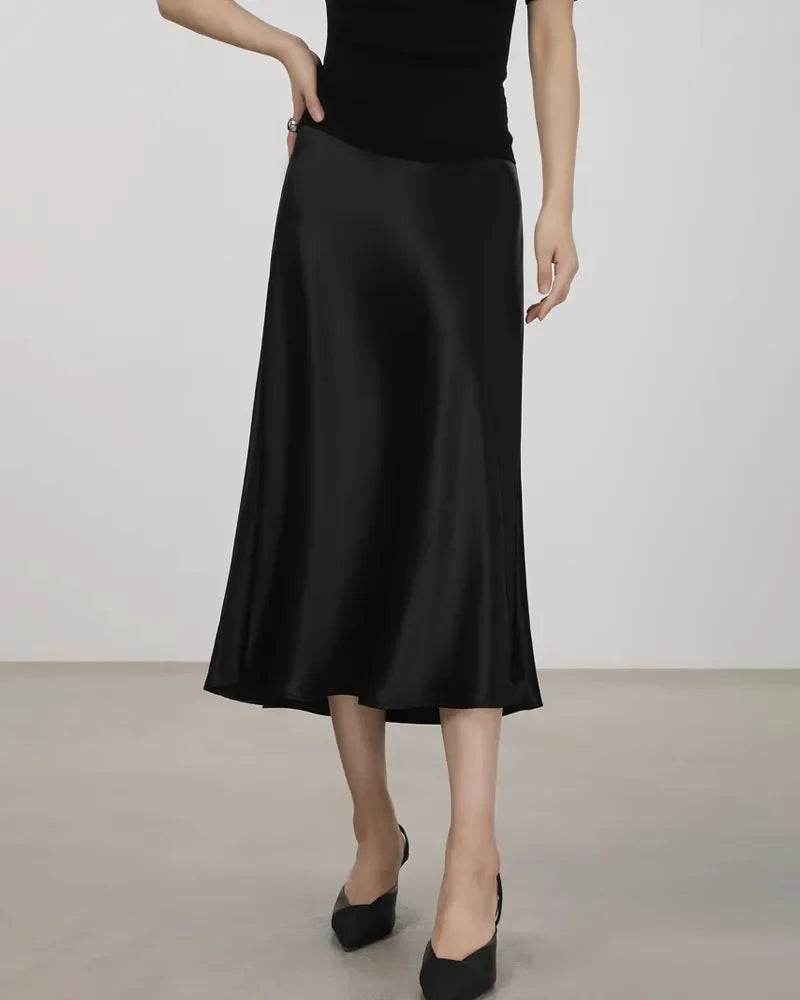 Versatile Silk Midi Skirts with Elastic Waistband