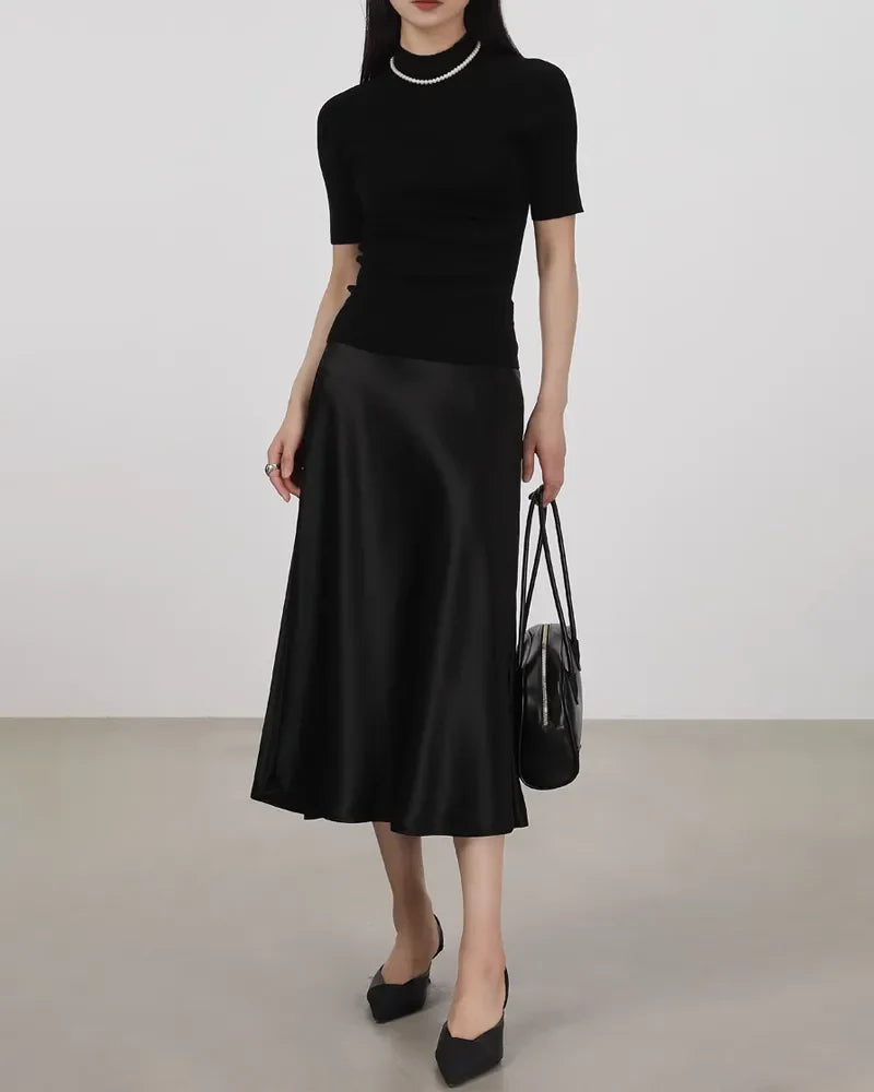 Versatile Silk Midi Skirts with Elastic Waistband