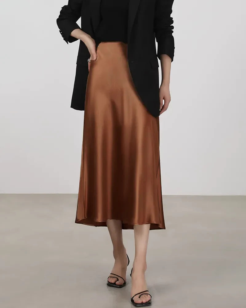 Versatile Silk Midi Skirts with Elastic Waistband