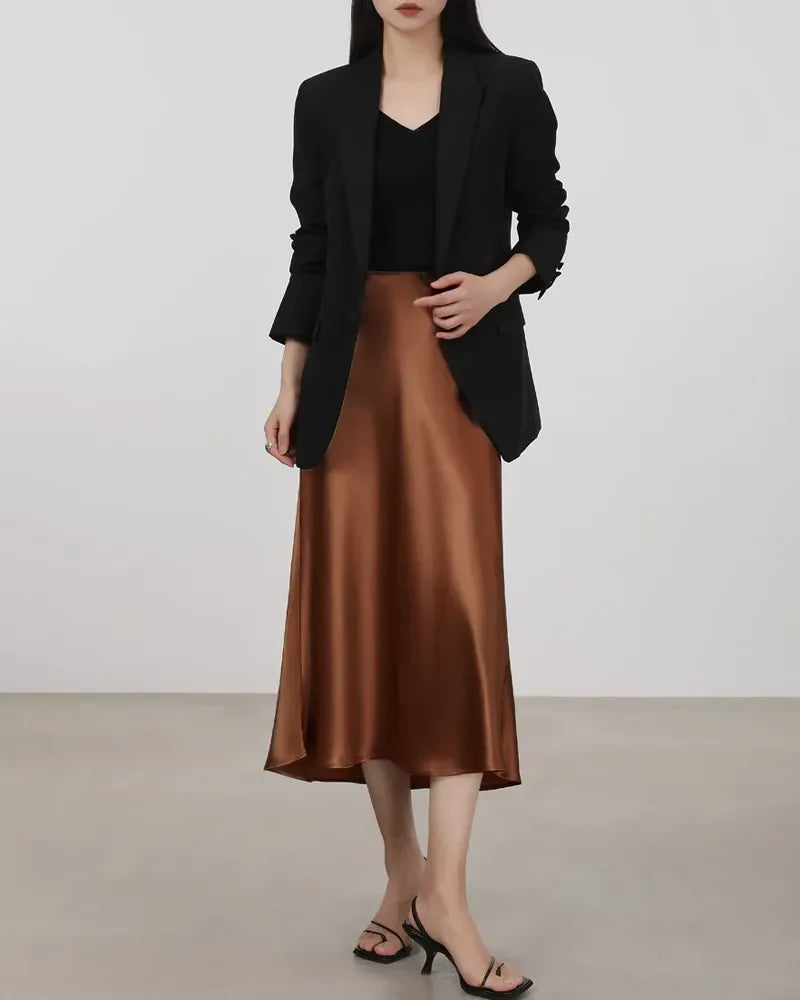 Versatile Silk Midi Skirts with Elastic Waistband