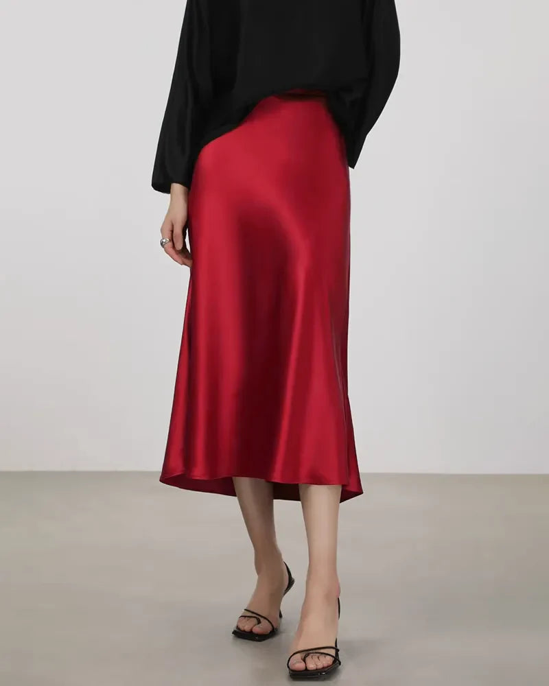 Versatile Silk Midi Skirts with Elastic Waistband