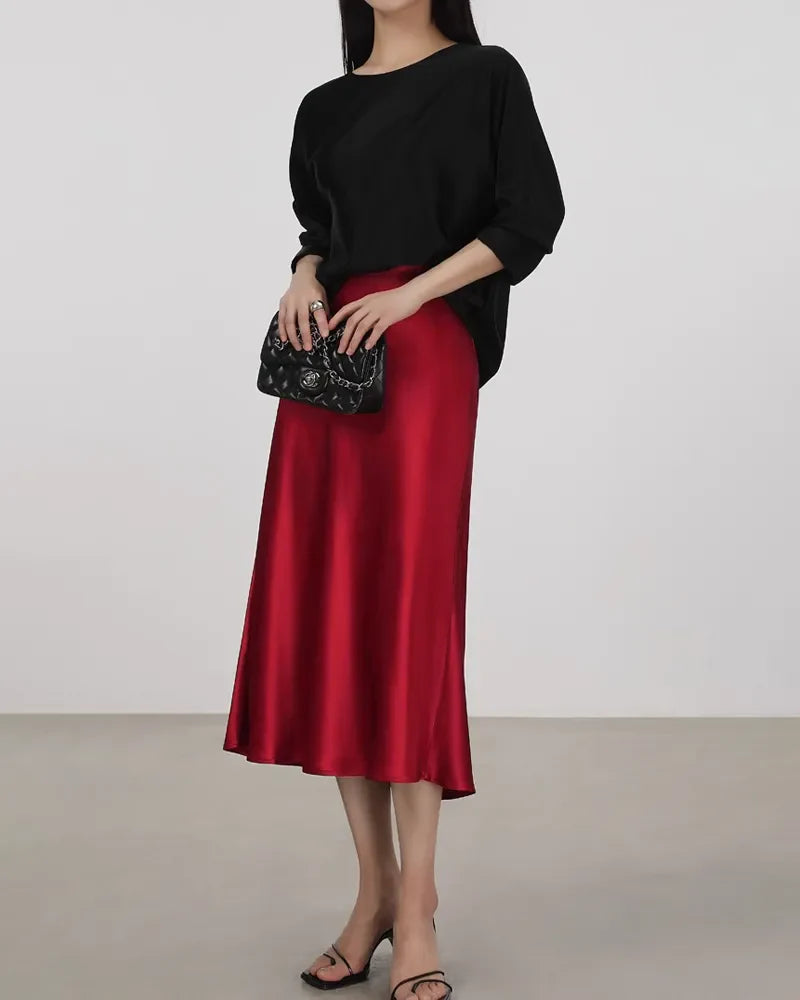Versatile Silk Midi Skirts with Elastic Waistband