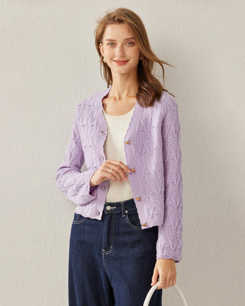 V-Neck Cable Knit Cashmere Cardigan