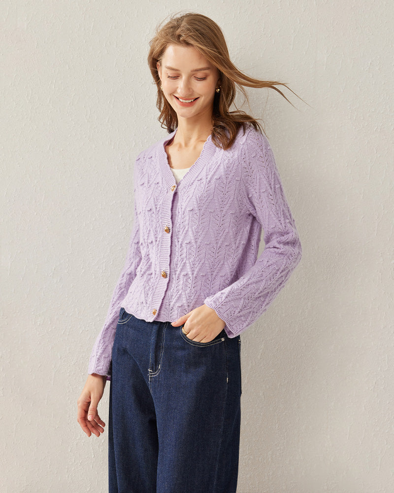 V-Neck Cable Knit Cashmere Cardigan